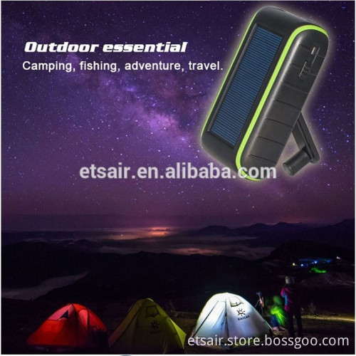 New Arrival 0.4W Solar Panel Power Bank And Hand Crank Power Solar Charger With Dual USB And LED Night Torch